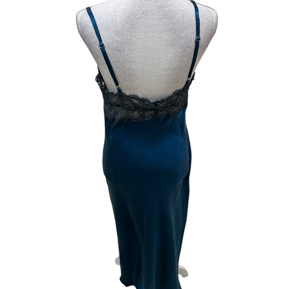 Nk Imode teal v neck Lace 100% silk maxi nightgown adjustable straps size large - Picture 6 of 9